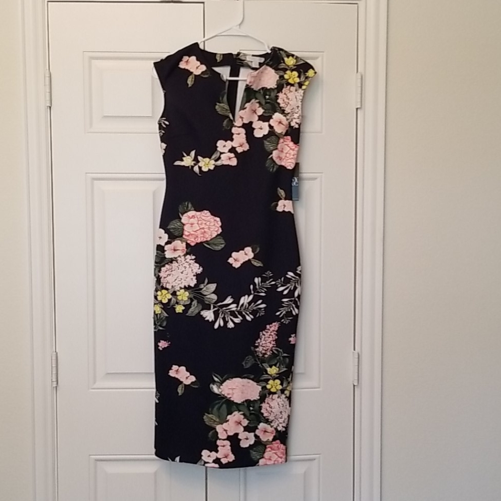 NYC Navy blue flower knee length dress